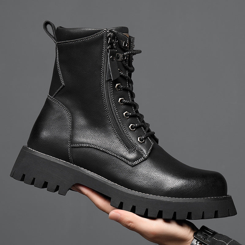 Men’s High-Top British Style Worker Boots – Fleece Lined, Thick Sole