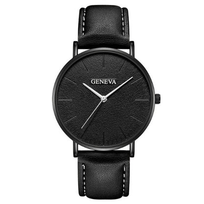 Geneva Classic Black Belt Watch – Minimalist Leather Strap Design