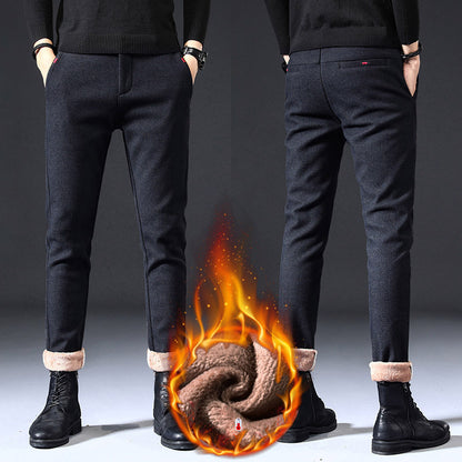 Fleece-Lined Slim Fit Stretch Pants – Winter Warm Casual Bottoms for Men
