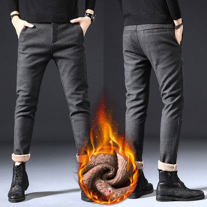 Fleece-Lined Slim Fit Stretch Pants – Winter Warm Casual Bottoms for Men