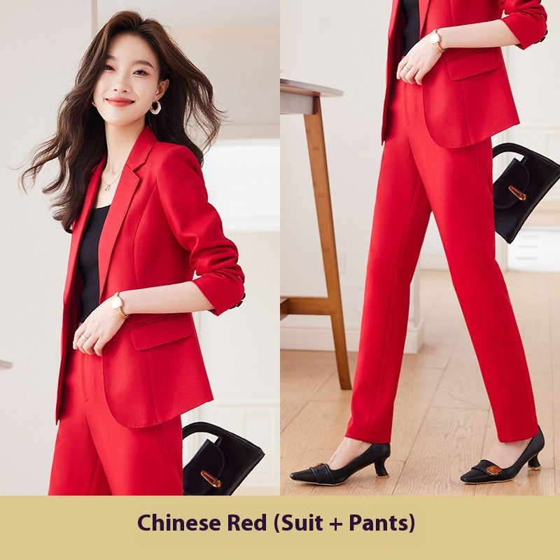 Red Blazer Women's Fall Winter Fashion Temperament Goddess Style Suit Suit