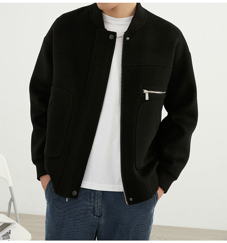 Men’s Double-Faced Wool Drop‑Shoulder Coat – Soft Unlined Retro Woolen Overcoat