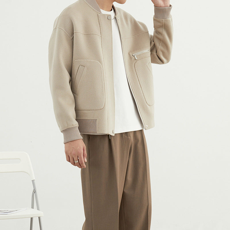 Men’s Double-Faced Wool Drop‑Shoulder Coat – Soft Unlined Retro Woolen Overcoat