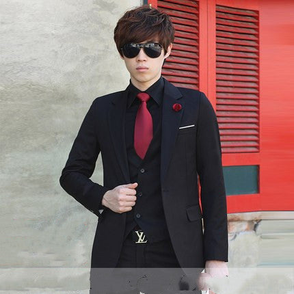 Men's Formal 3-Piece Suit – Slim Fit Business Blazer with Vest and Trousers (Black)