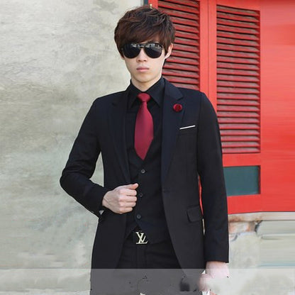 Men's Formal 3-Piece Suit – Slim Fit Business Blazer with Vest and Trousers (Black)