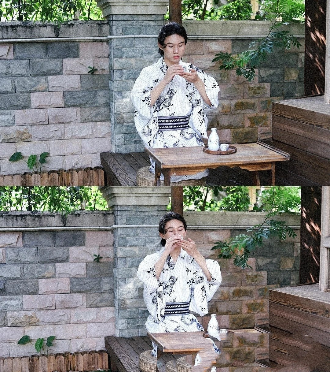 Men’s Traditional Japanese Yukata Kimono – Dragon Print Summer Robe