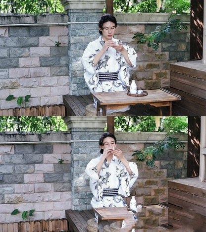Men’s Traditional Japanese Yukata Kimono – Dragon Print Summer Robe