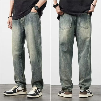 Men's Distressed High Waist Straight Leg Jeans – Rugged Streetwear Vibes