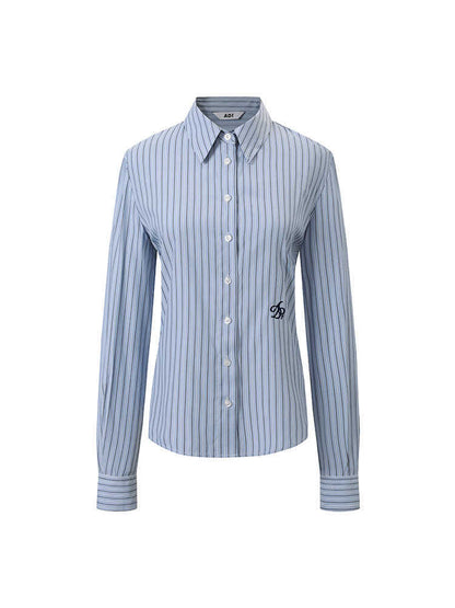 College Style Long Sleeve Shirt Waist-tight Simple Top