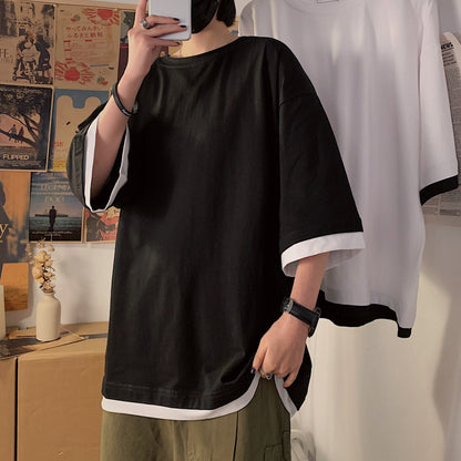 Unisex Loose Round‑Neck Half‑Sleeve Couple Tee – Casual Oversized Comfort