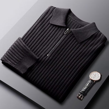 Casual Men's New Versatile Solid Color Zipper Thermal Long-sleeved Sweater