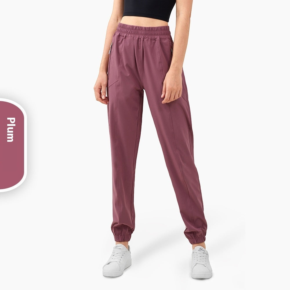 Zipper Pocket High Waist Running Pants Women's Peach Hip Fitness Trousers
