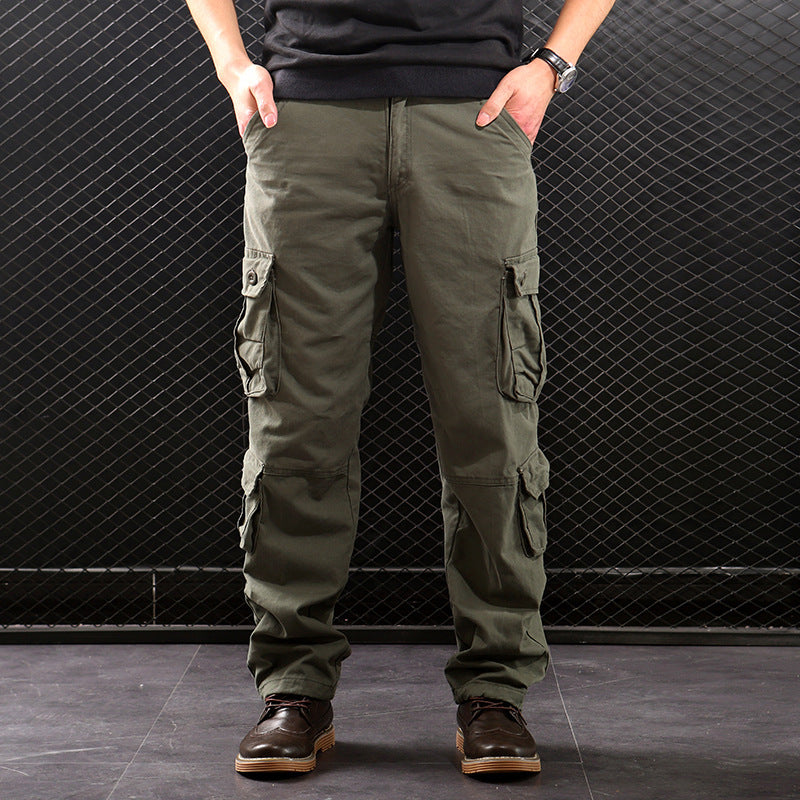 Middle-Aged Men’s Straight-Leg Multi-Pocket Cargo Trousers – Classic Utility Comfort