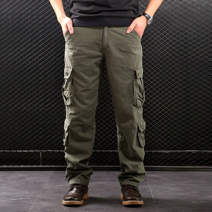 Middle-Aged Men’s Straight-Leg Multi-Pocket Cargo Trousers – Classic Utility Comfort
