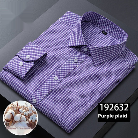 Men’s Plaid Long-Sleeve Shirt – Square Collar Business Casual