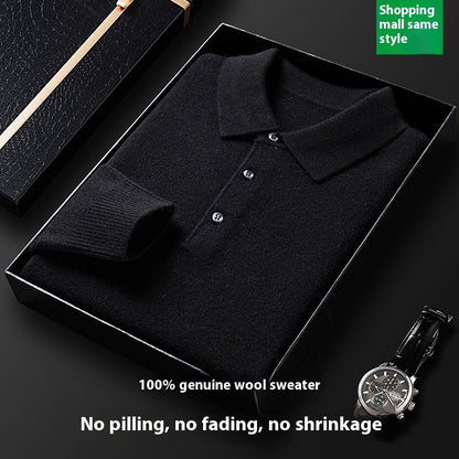 Men's Autumn And Winter Solid Color Shirt Middle-aged Polo Sweater