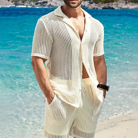 Men’s Retro Cotton-Linen Striped Henley Shirt—Loose Fit with Cardigan Lapel