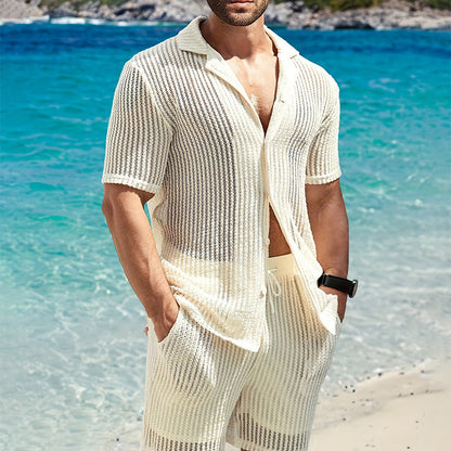 Men’s Retro Cotton-Linen Striped Henley Shirt—Loose Fit with Cardigan Lapel