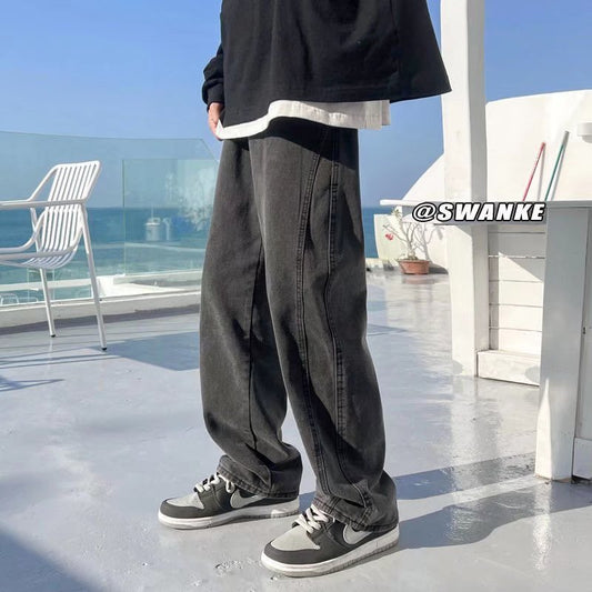 INS Hong Kong Style Loose Straight Mop Wide-Leg Pants