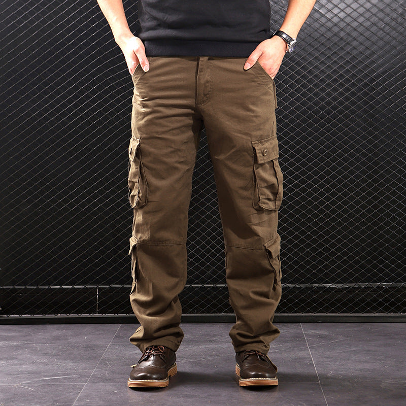 Middle-Aged Men’s Straight-Leg Multi-Pocket Cargo Trousers – Classic Utility Comfort