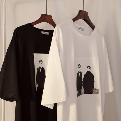 Men’s Korean-Style Loose Round-Neck T-Shirt – Oversized Graphic Comfort