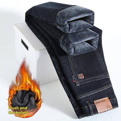 Men’s Fleece-Lined Thick Loose Fit Straight Trousers – Winter Warm Casual Pants