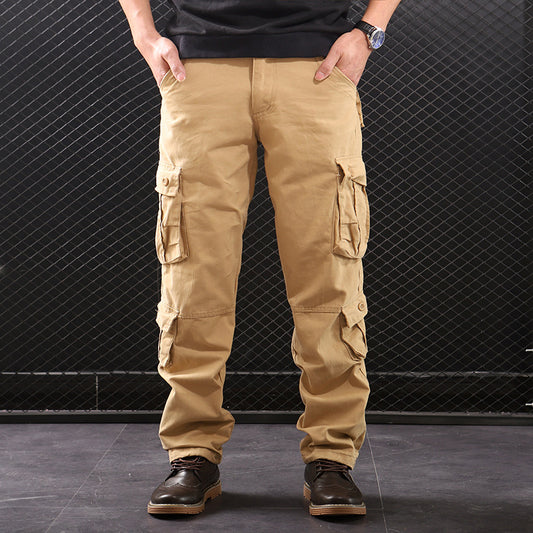 Middle-Aged Men’s Straight-Leg Multi-Pocket Cargo Trousers – Classic Utility Comfort