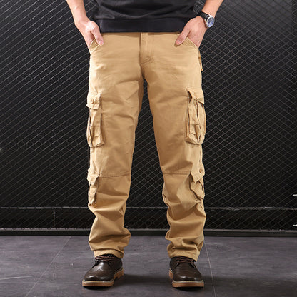 Middle-Aged Men’s Straight-Leg Multi-Pocket Cargo Trousers – Classic Utility Comfort