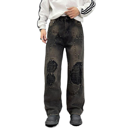 Men’s Loose Wide-Leg Washed Blue Jeans – Streetwear Comfort Redefined