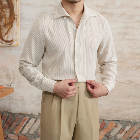 Striped Long Sleeved Shirt Slim Fit Shirt For Men