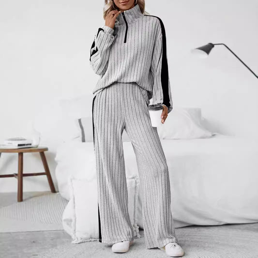 Large Size Casual Suit Women's Sweater Wide Leg Pants Two-piece Set