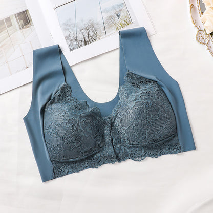 Large Size Push Up Front Buckle Fixed Cup Lace Vest Bra