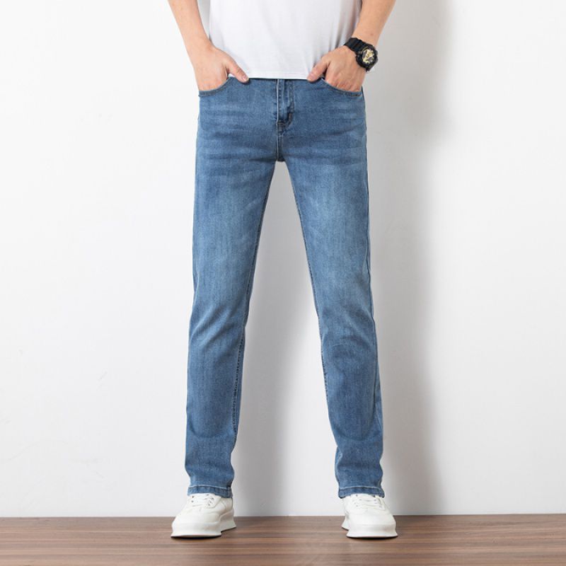 Men's Slim Fit Elastic Trend Jeans – Casual Straight Denim for Youth