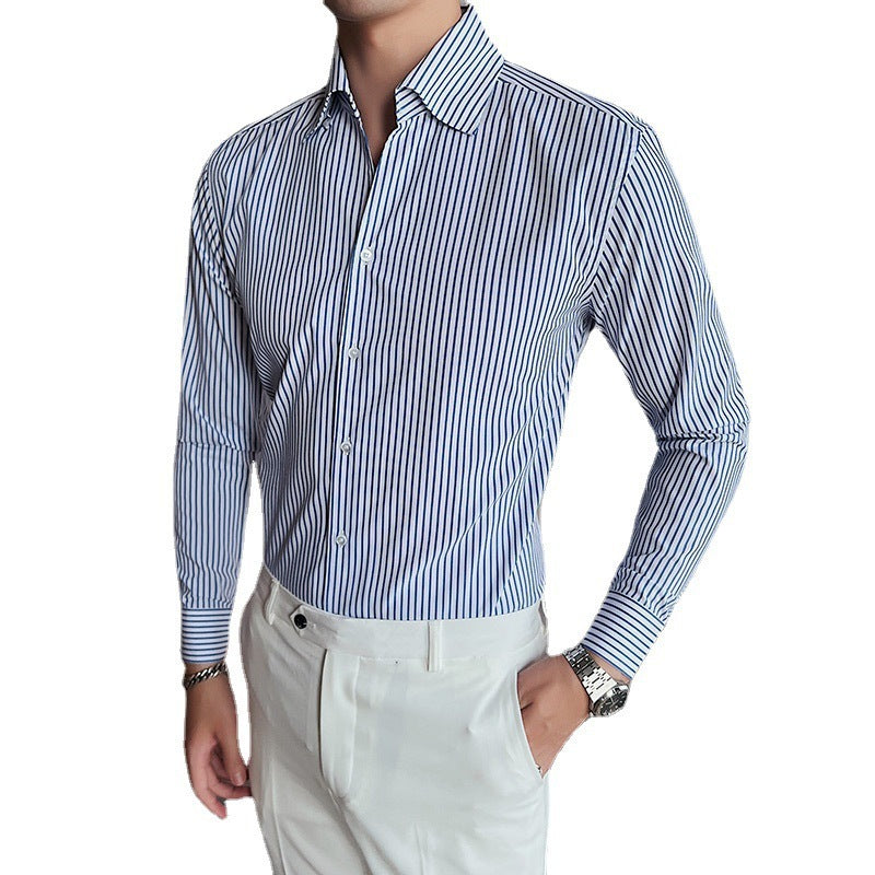 Men’s Non-Iron V-Neck Striped Shirt – Sharp & Low-Maintenance Style