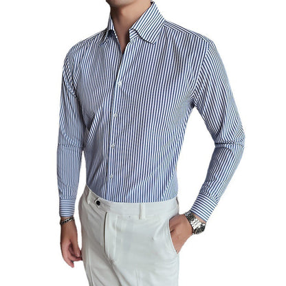 Men’s Non-Iron V-Neck Striped Shirt – Sharp & Low-Maintenance Style