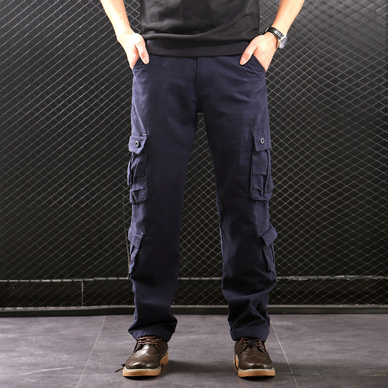 Middle-Aged Men’s Straight-Leg Multi-Pocket Cargo Trousers – Classic Utility Comfort