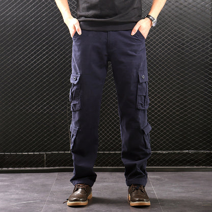 Middle-Aged Men’s Straight-Leg Multi-Pocket Cargo Trousers – Classic Utility Comfort