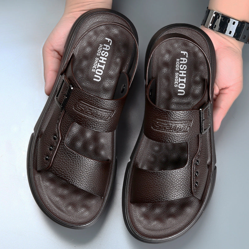 Soft Leather Men's Casual Beach Shoes – Latex-Padded Comfort