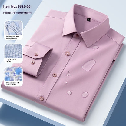 Men’s Seamless Three-Proof Long-Sleeve Shirt – Waterproof, Anti-Oil & Anti-Wrinkle
