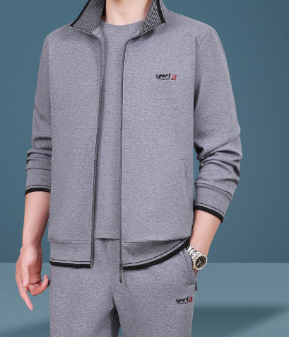 Men’s High‑End Casual Three‑Piece Sportswear Suit – Mid‑Age “Dad Wear” Track Set