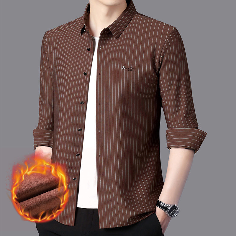 Men’s High-Grade Striped Long-Sleeve Shirt – Spring & Autumn Business Casual
