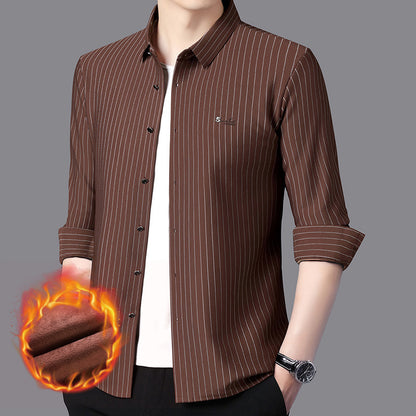 Men’s High-Grade Striped Long-Sleeve Shirt – Spring & Autumn Business Casual