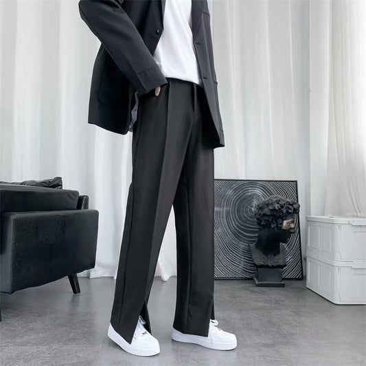 Straight-Leg Slacks – Flared Pants with Mopping Slits