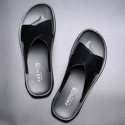 Men’s Casual Soft Leather Slippers – Soft-Bottom Non-Slip Comfort