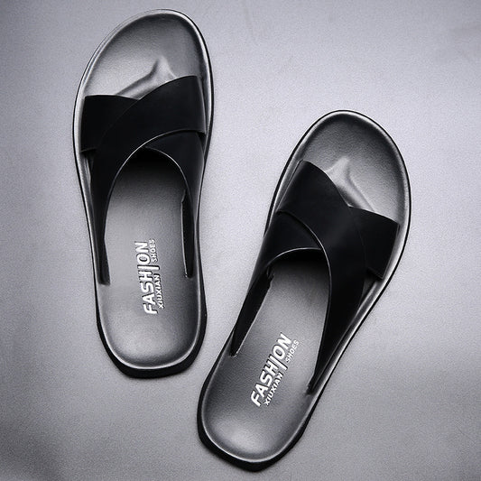 Men’s Casual Soft Leather Slippers – Soft-Bottom Non-Slip Comfort