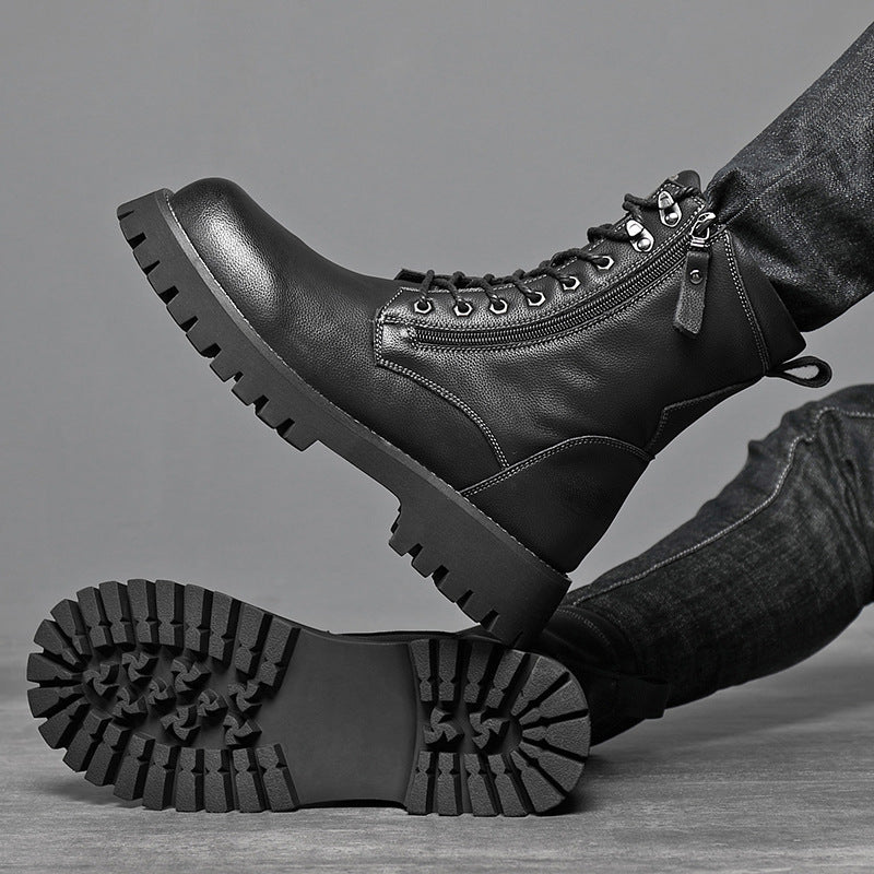Men’s High-Top British Style Worker Boots – Fleece Lined, Thick Sole