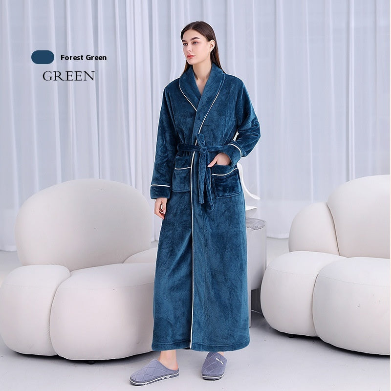 Extended Autumn And Winter Coral Fleece Bathrobe
