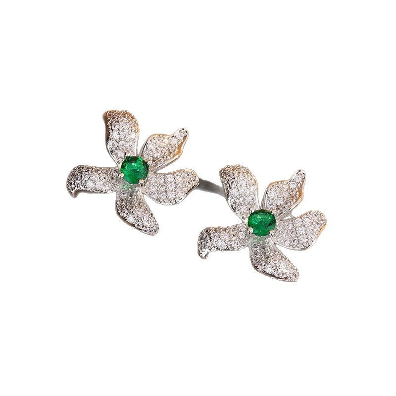 Colored Gems High-grade Big Flower Starfish Stud Earrings Female