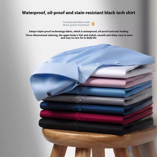 Men’s Seamless Three-Proof Long-Sleeve Shirt – Waterproof, Anti-Oil & Anti-Wrinkle