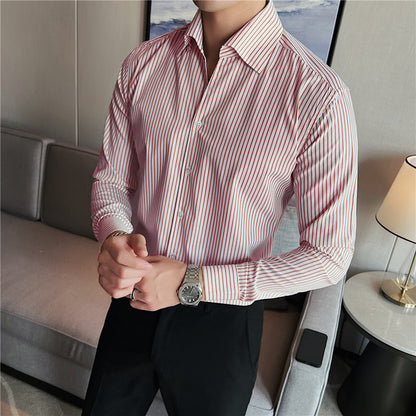 Men’s Non-Iron V-Neck Striped Shirt – Sharp & Low-Maintenance Style